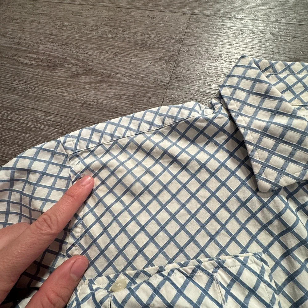 Banana Republic Shirt Mens L White Blue 100% Cotton Check Office Preppy Casual